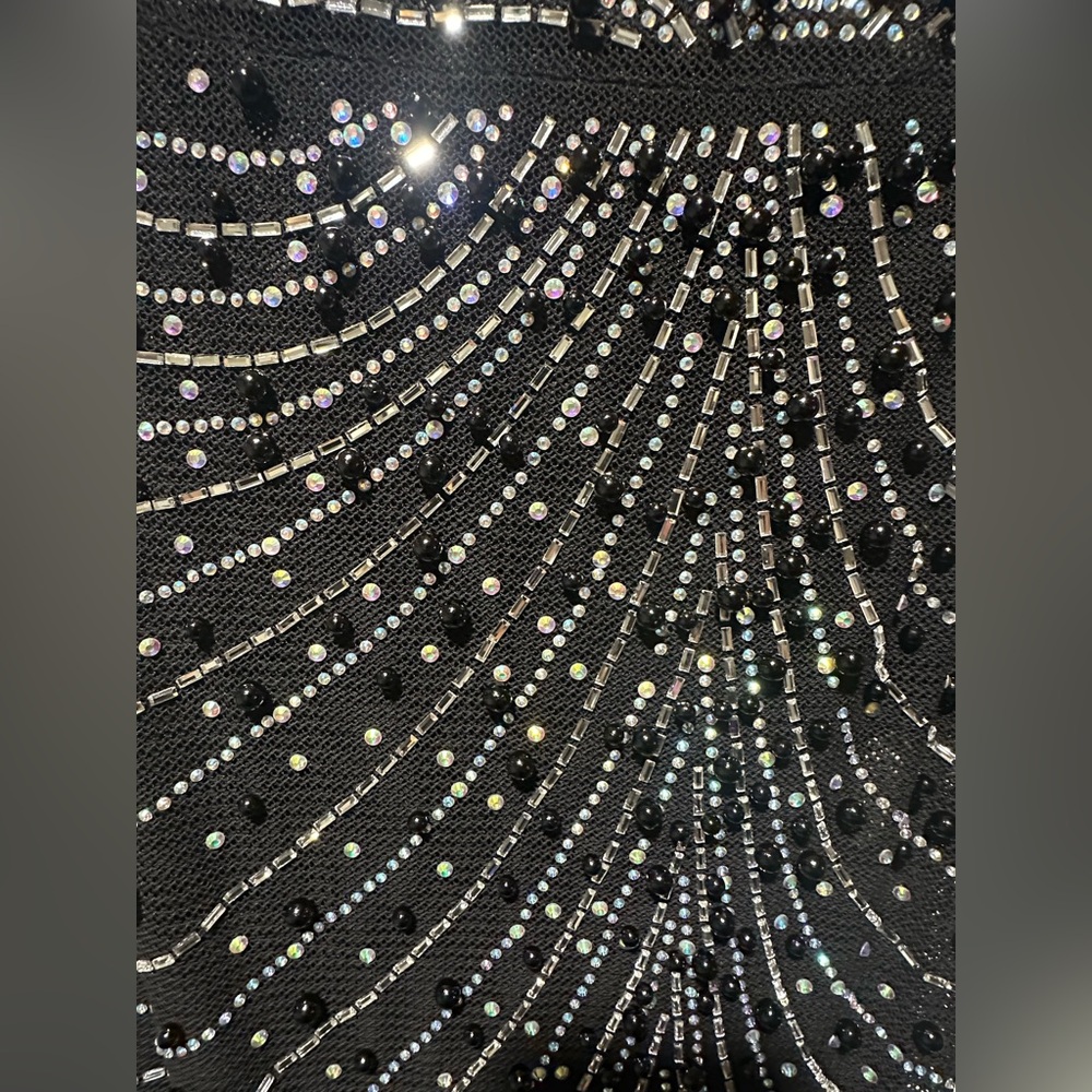 Windsor Black and Silver Beaded Prom Dress Iridescent Rhinestone winter formal S - Picture 5 of 9